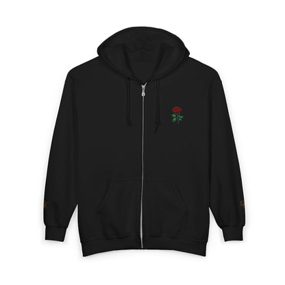Rose - Embroidered Zip-Up Hoodie